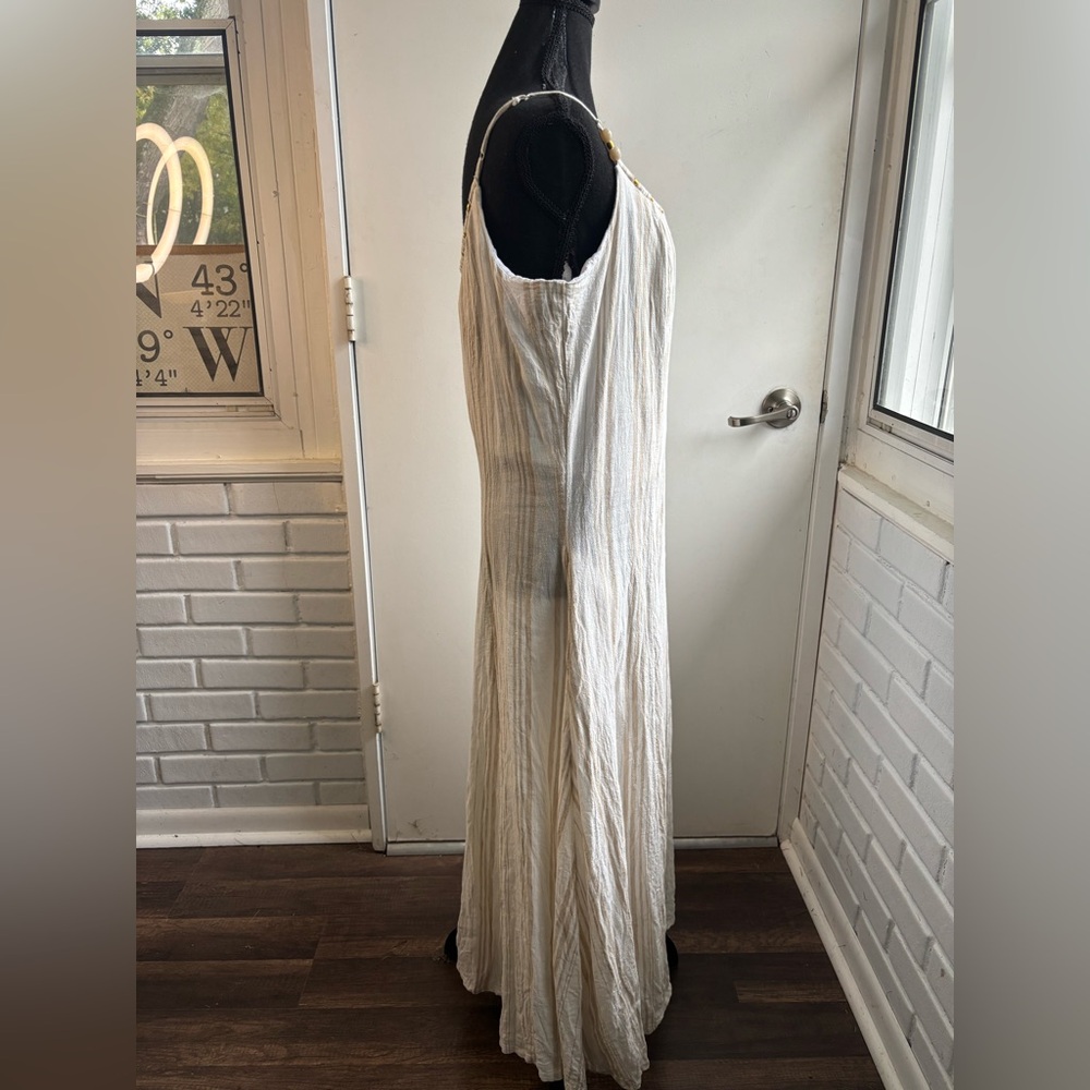 Calypso‎ St Barth Linen Blend Beaded Maxi Dress 12 boho coastal resort vacation - Picture 8 of 16